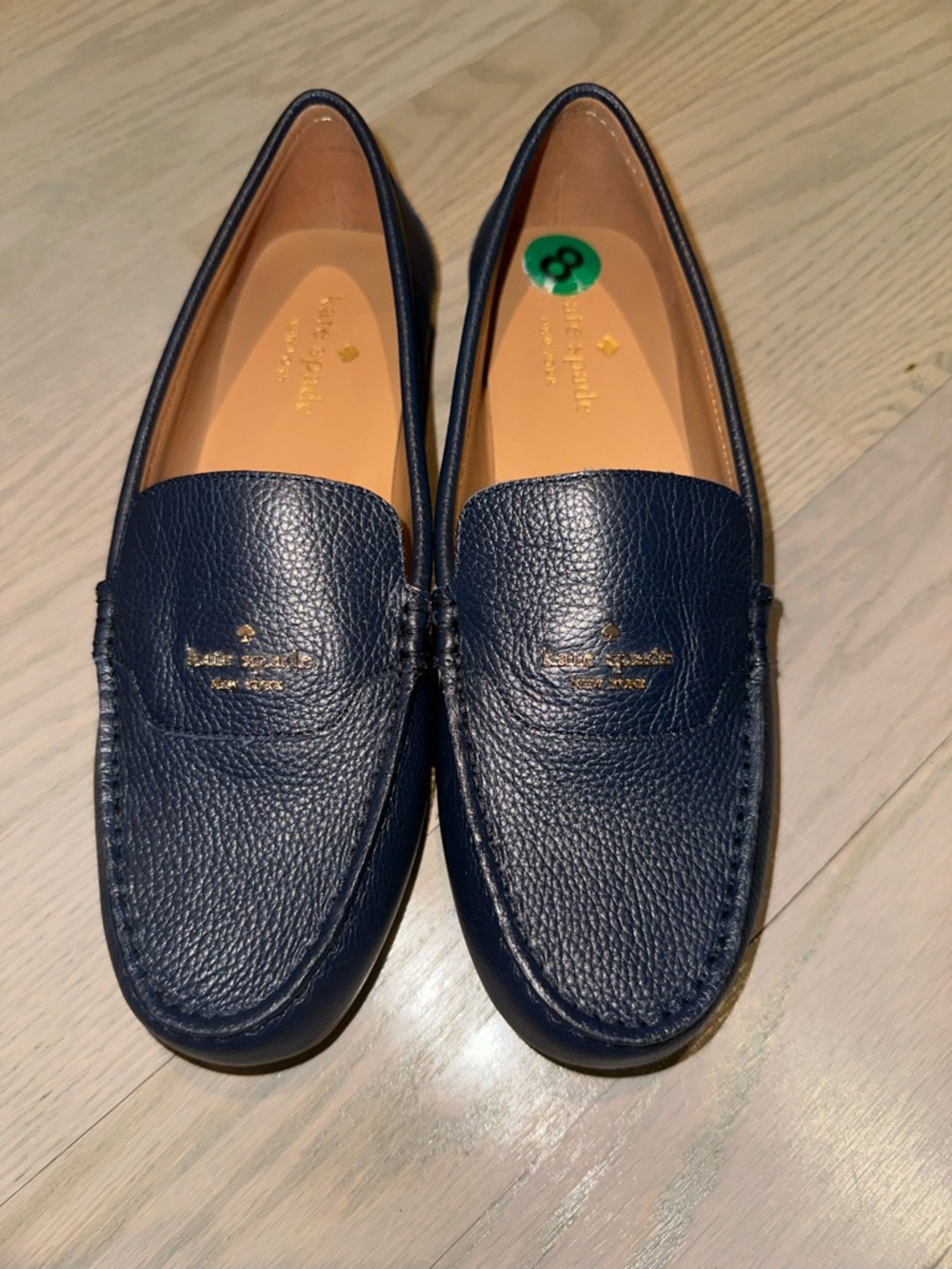 Kate Spade Navy Leather Loafers, sz 8. New